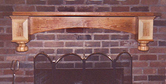 pine mantle over fireplace