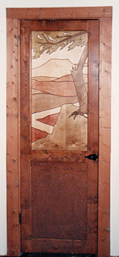 pine interior door with mountain scene panel