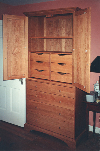 cherry chest on chest bureau interior