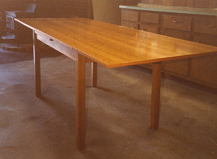 draw leaf table opened, cherry
